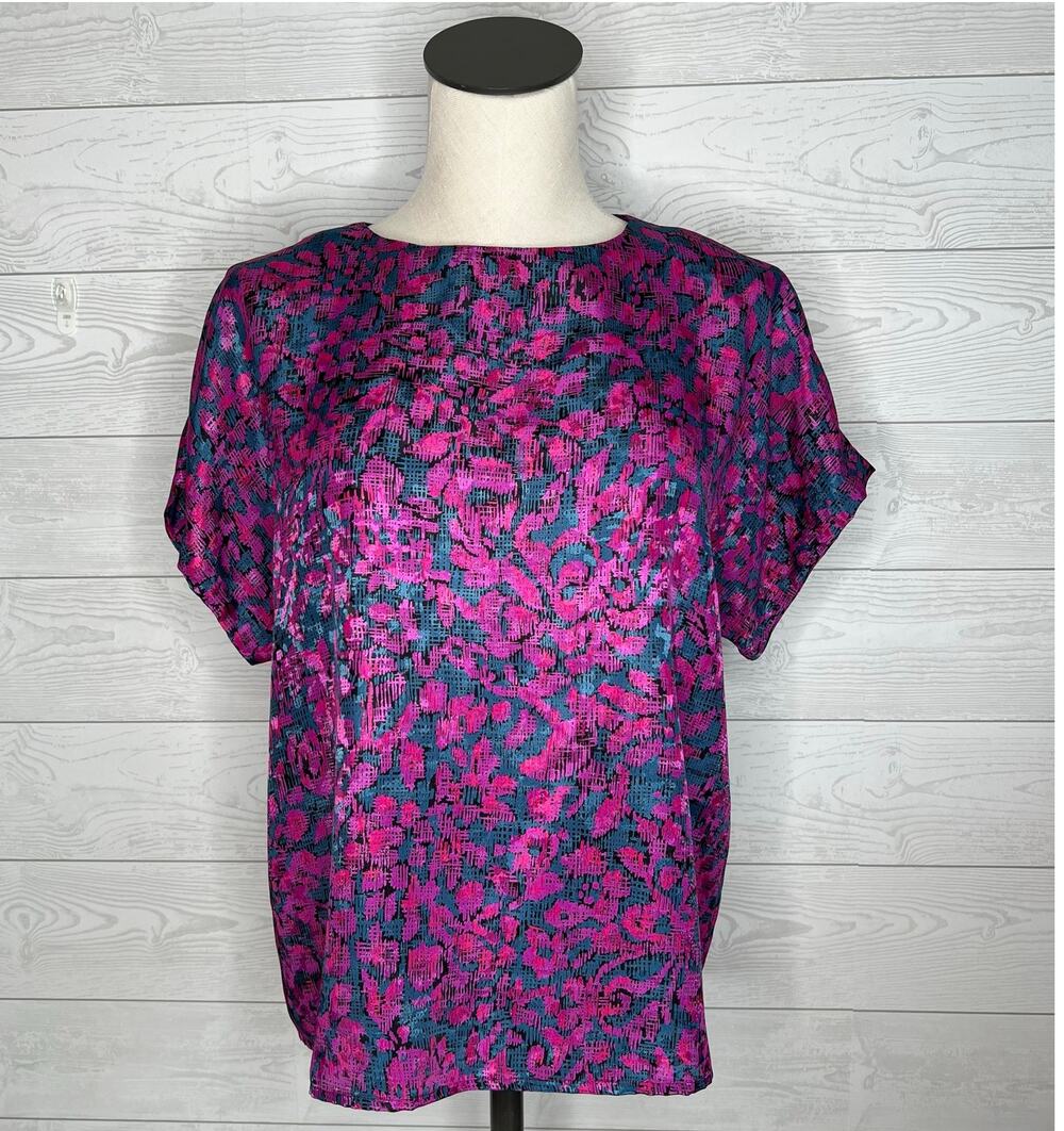 Unbranded vintage 80's purple/green floral cap sleeve top Size Medium